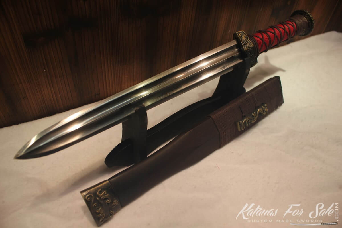 1095 Folded Steel Chinese Han Double Edge Sword - Katanas For Sale