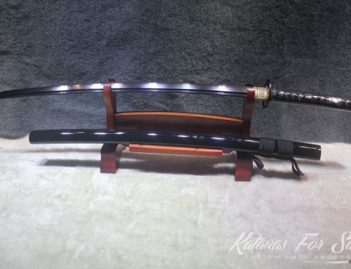 Japanese Black Acid T10 Clay Tempered Samurai Sword Katana & Wakizashi ...