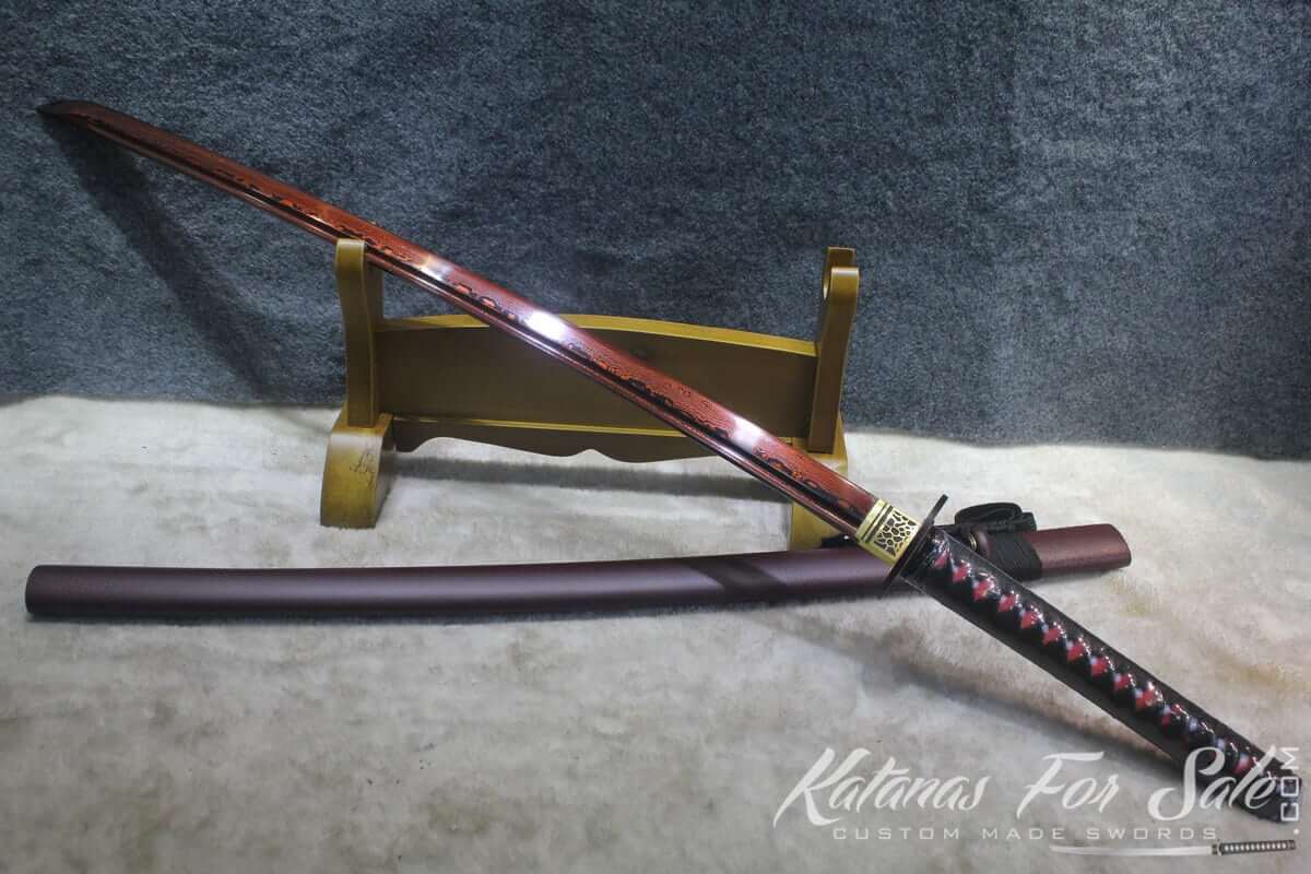 Japanese Red Acid 1095 Folded Steel Katana Samurai Sword Katanas For Sale